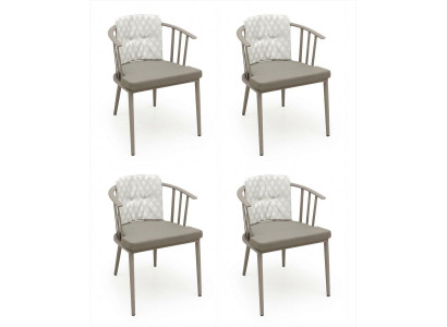 4x Stühle Grau Modern Textil Metall Esszimmer Büro Lounge Sitzmöbel