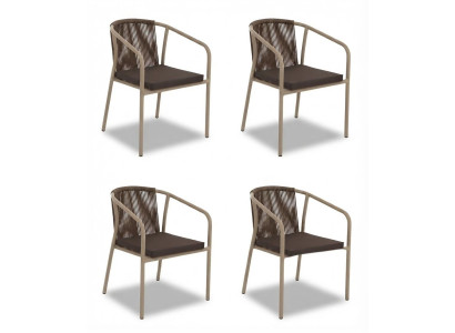 4x Stühle Braun Beige Modern Textil Metall Esszimmer Küche Lounge Set