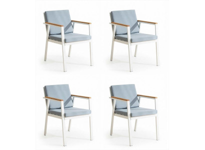 4x Esszimmerstuhl Stuhl Hellblau Weiß Holz Textil Modern Gepolstert