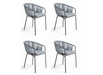 4x Esszimmerstühle Grau Modern Textil Metall Geflecht Balkon Terrasse