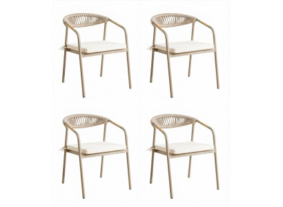 4x Stühle Beige Esszimmerstuhl Polsterstuhl Metall Textil Modern Stil