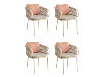 4x Stühle Beige Rosa Modern Textil Metall Esszimmer Küche Sitzmöbel