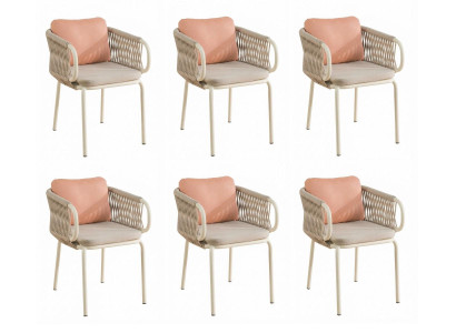 6x Stühle Beige Rosa Modern Textil Metall Esszimmer Lounge Sitzmöbel