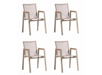 4x Stühle Beige Textil Metall Holz Armlehnen Gepolstert Modern Design