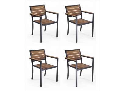 4x Stühle Braun Schwarz Holz Metall Armlehnen Modern Garten Esszimmer