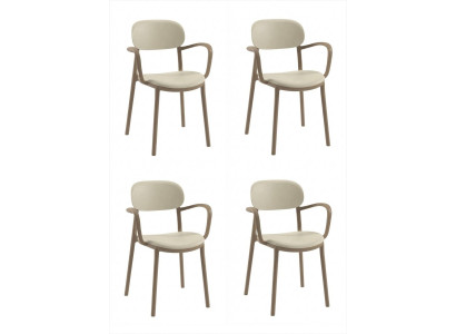 4x Stühle Beige Polypropylen Armlehnen Esszimmerstuhl Modern Design