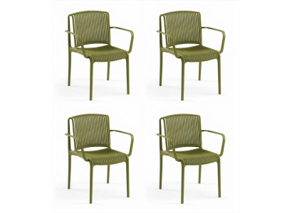 4x Stühle Grün Polypropylen Armlehnen Geriffelt Modern Garten Terrasse