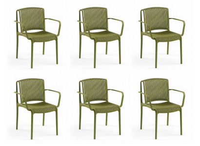 6x Stühle Grün Polypropylen Lamellen Design Modern Garten Balkon Set