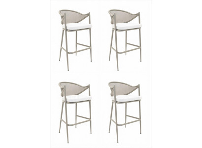 4x Barhocker Weiß Holz Textil Polsterung Tresenhocker Modern Design