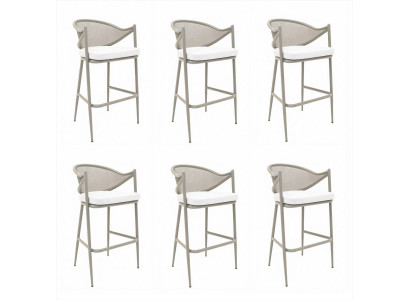 6x Barhocker Weiß Beige Holz Textil Polsterung Tresenhocker Modern