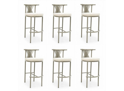 6x Barhocker Holz Textil Metallgestell Beige Polster Modern Design