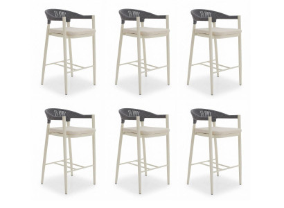 6x Barstühle Holzoptik Beige Polster Grau Geflecht Armlehnen Modern