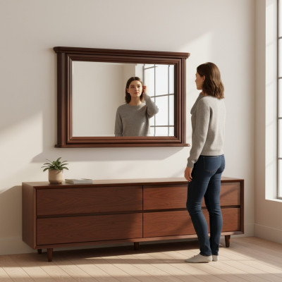 Klassisk designerspegel med äkta träram XXL 107x71 spegel - Modell W-L2