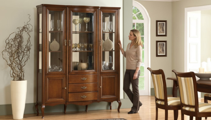 Hochwertige Vitrine Schrank Holz Glas Vitrinen Klassische Italienische Möbel Neu