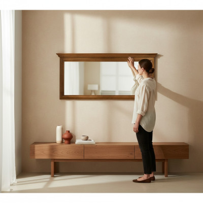 Klassischer Großer Spiegel Wandspiegel Echt Holz Rahmen Hängespiegel Model N-L1