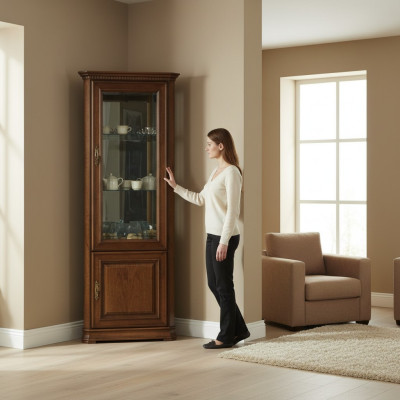 Klassischer Vitrine Vitrinenschrank Eckschrank Schrank Massiv Sammler Vitrinen