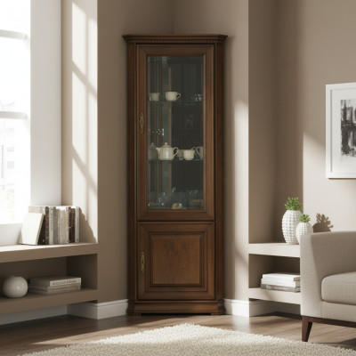 Klassischer Vitrine Vitrinenschrank Eckschrank Schrank Massiv Sammler Vitrinen