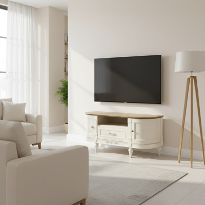 Eleganter weißer TV-Schrank aus Naturholz: Funktionalität und Stil für Ihr Interieur