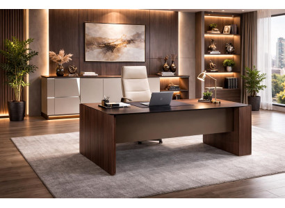 Stilvolle Büroeinrichtung Designer Brauner Schreibtisch Edles Sideboard