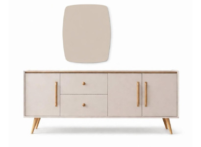 Stilvolle beige Konsole mit Spiegel Holzkonsole Kommode hochwertige Möbel