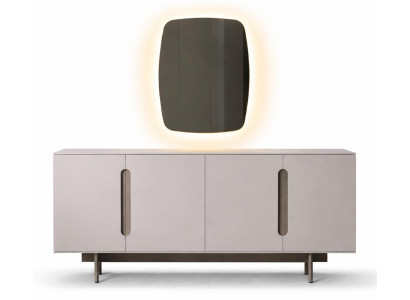 Beigefarbene Holzkonsole rechteckiger Spiegel  Schlafzimmer-Set
