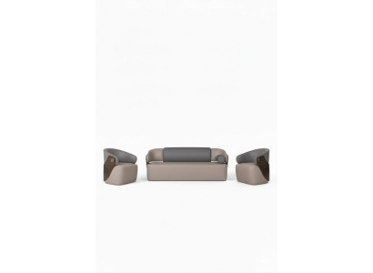 Beige Ledergarnitur Luxuriöse Ledercouch 2x Edle Sitzsessel 3tlg Set