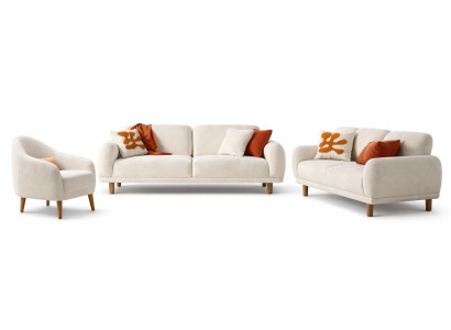 Wohnzimmer Set Moderner Stil Beige Farbe Weiche Polsterung Holzrahmen