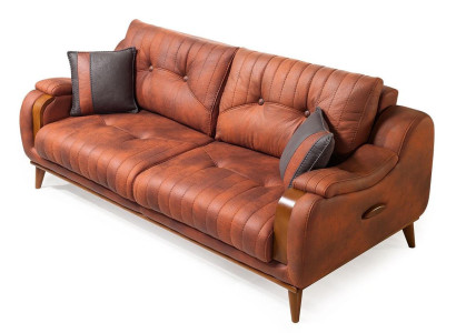 3-Sitzer-Sofa Orange Moderner Stil Weiche Armlehnen Holzrahmen Neu