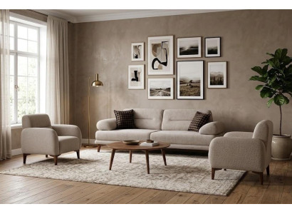 Wohnzimmer Möbel Moderner Stil Beige Holzgestell Kissen Komfortabel