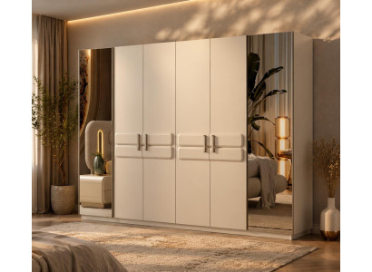 Beiger Schlafzimmer Kleiderschrank Designer Glastüren Spiegeltüren