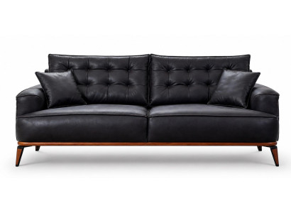 3Sitzer-Sofa Leder Modern Dunkelblau Elegant Bequem Kissen Komfortabel