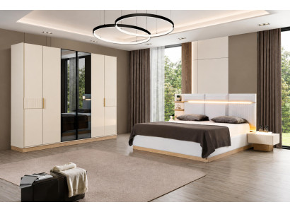 Stilvolle Schlafzimmer Garnitur Polsterbett 2x Nachttische Schrank