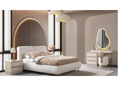 Bett 2x Nachttisch Kommode Schlafzimmer Stil modern Farbe weiß neu