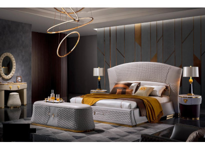 Bett Betten Doppelbett Schlafzimmer Leder Polster Textil Doppelbetten 180x200cm