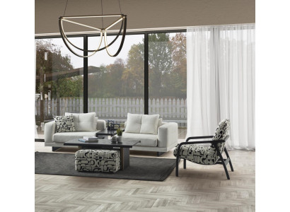 Weißes Wohnzimmer Set mit Sofa und Sessel aus Holz modern und elegant