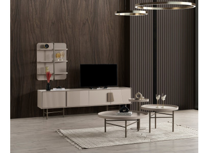 Stilvolle Beige Wohnzimmermöbel TV-Lowboard Designer Couchtisch