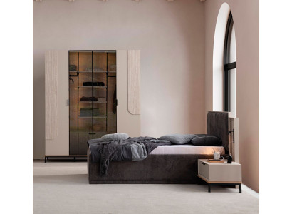 Stilvolle Schlafzimmer Garnitur Polsterbett Holzschrank Nachttisch