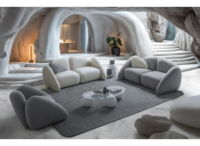 Stilvolle Weiß-Beige Couchgarnitur Exklusives 3-Sitzer Sofa Sessel