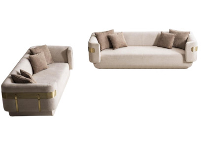 Beige Couchgarnitur Stilvolle Gold Elemente Designer Viersitzer 3-er