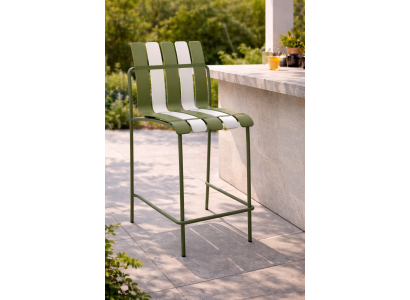 Stilvoller Grün-Weißer Barhocker Designer Metallgestell Loungehocker