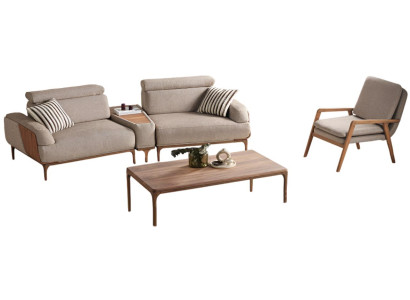 Stilvolle Beige Couchgarnitur Designer 2-Sitzer Ablagetisch Sessel