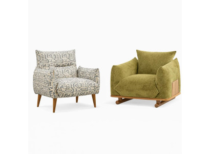 Stilvolles Sessel-Set Grüner Stoffsessel Weißer Relaxsessel 2tlg