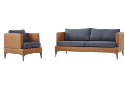 Stilvolle Braun-Orange Couchgarnitur Edle Stoffkissen Designer Füße