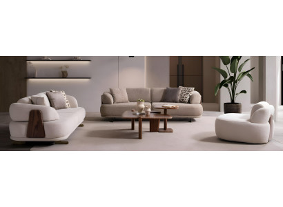 Stilvolle Wohnzimmer Sofagarnitur 2x Dreisitzer Moderner Sessel