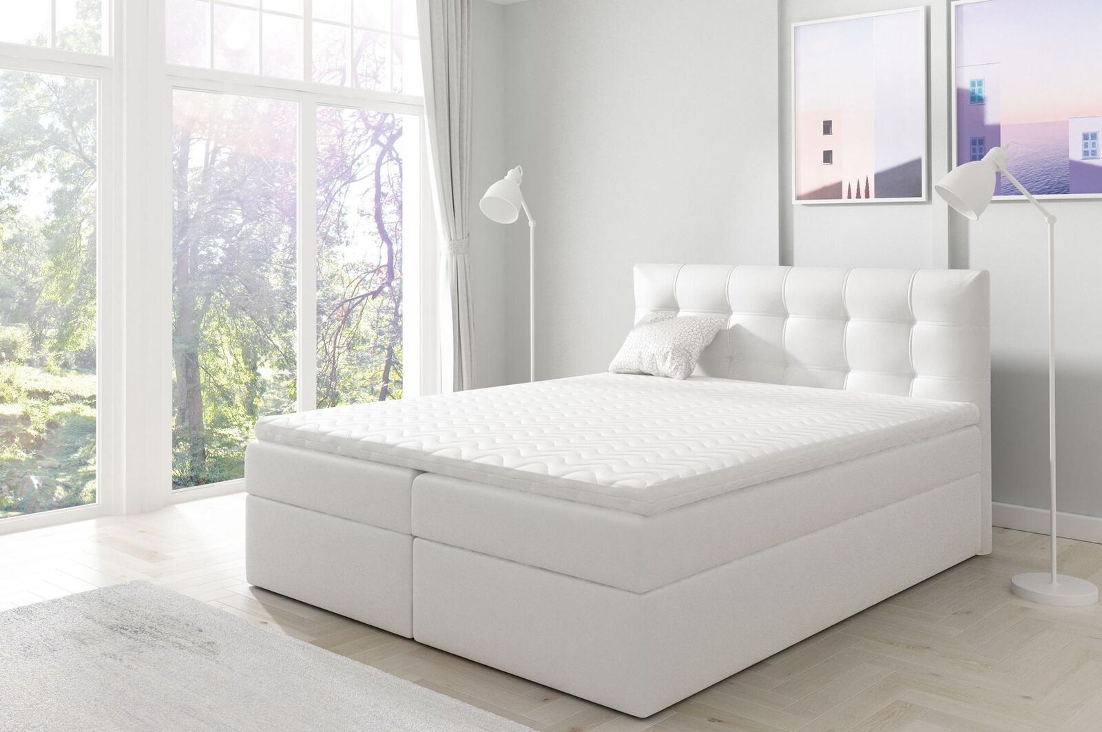Bett mit Bettkasten Ehebett Boxspringbett Doppelbett Betten Polsterbett Weiß Neu
