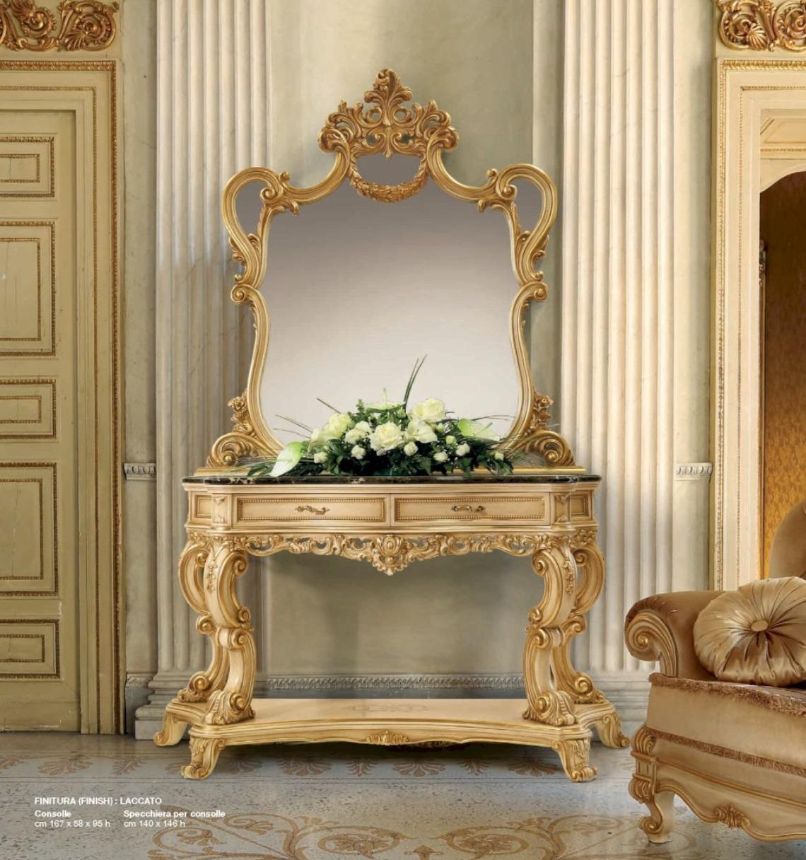 Garnitur Schminktisch Spiegel Konsolentisch Set Beige Schlafzimmer