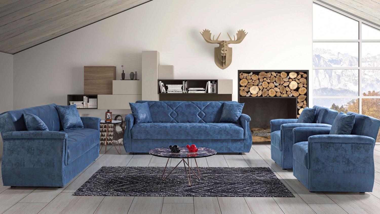Sofagarnitur 3+2+1+1 Holz Wohnzimmer Luxus Sofa Modern Stoff Komplett Eu