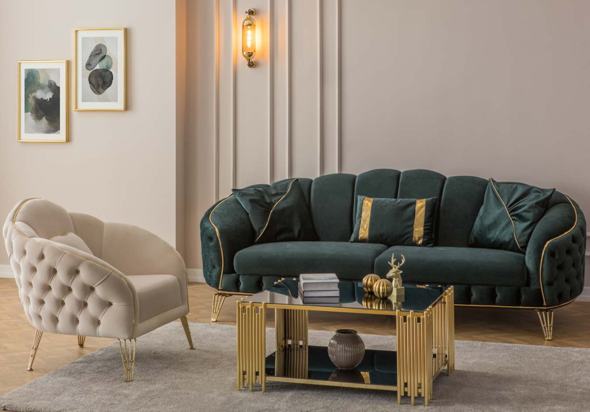 Modern Wohnzimmer Set  Sofa 3 Sitzer Sessel Textil Sessel Wohnzimmer Neu